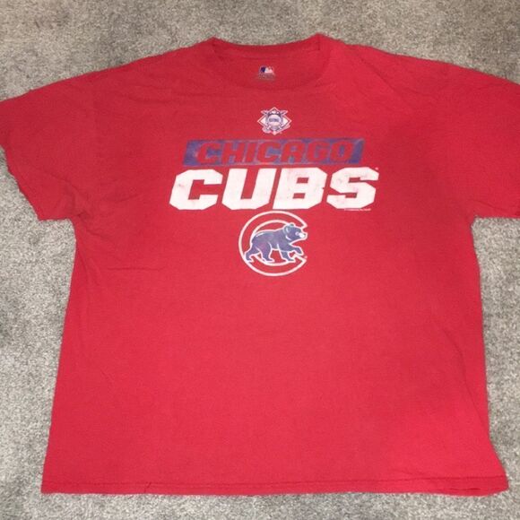 Rare RED cotton retro style Chicago Cubs Cubbies Baseball worn t shirt XL - Picture 1 of 4